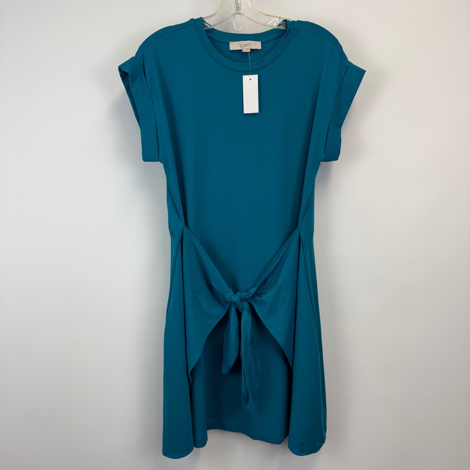 Loft Women Teal Blue Tie Front Short Sleeve T-Shirt Dress Size S New 36842537
